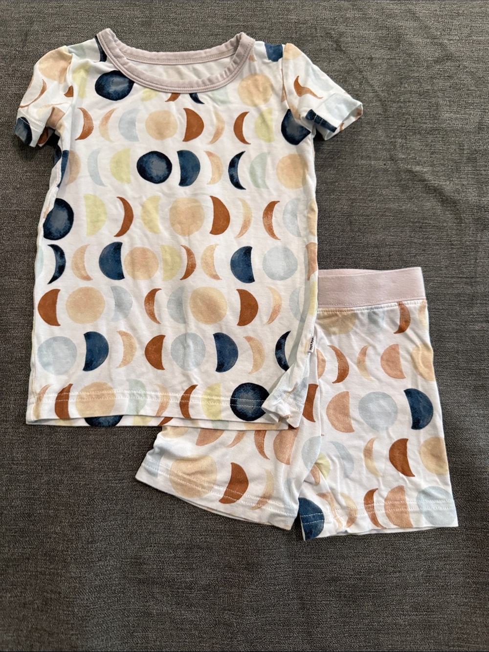 Little Sleepies White Moon Phase Short Sleeve Pajama Set with Navy & Tan Accents